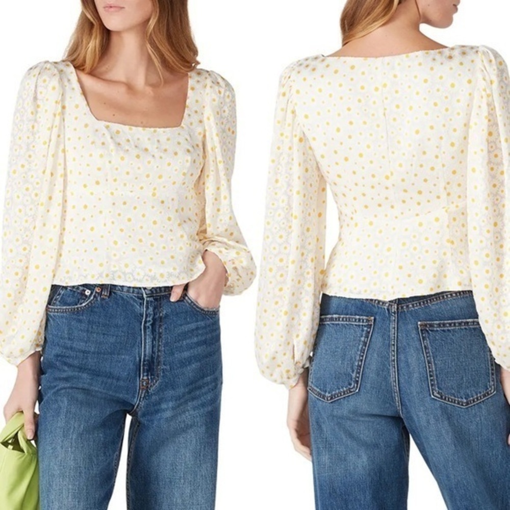 Staud Daisy White Yellow Floral Long Sleeve Blouse Top S (6)